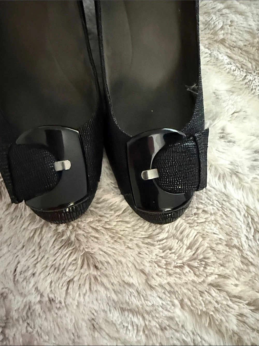 Stuart Weitzman Black Textured Buckle Flats